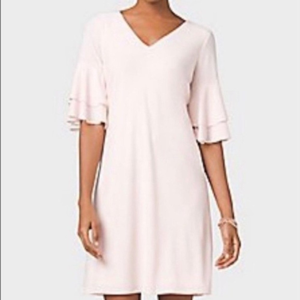 Roz & Ali Pleated Flutter Sleeves Shift Dress Blush Pink Size M